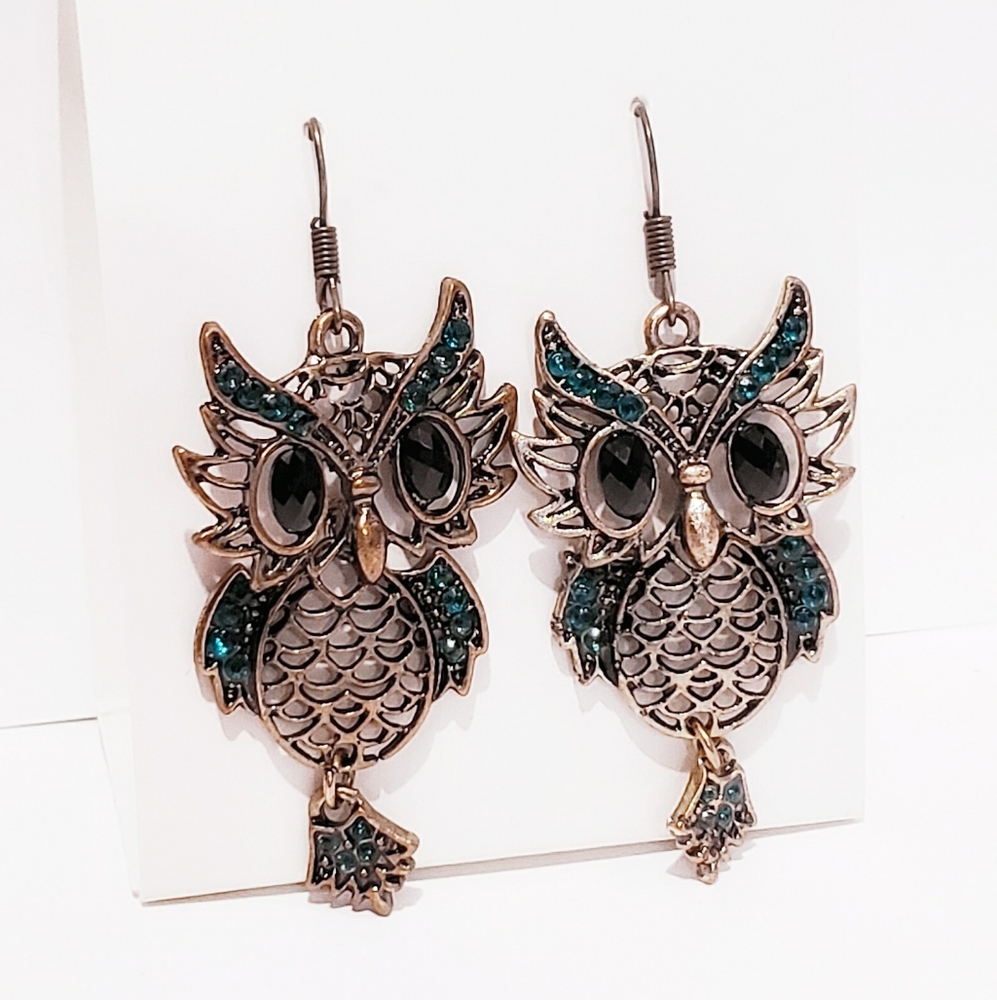 N. Bronze Owl French Hook Style Earrings